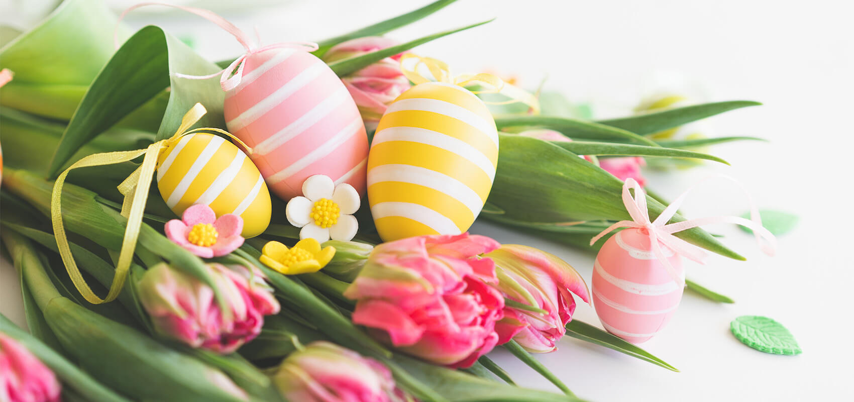 Spring tulips with easter eggs